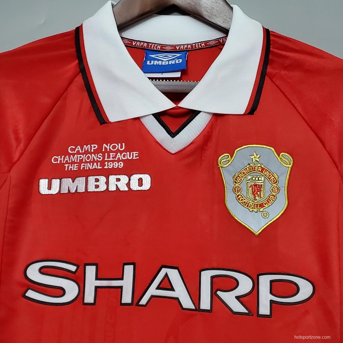 Retro long-sleeved 99/00 Manchester United Champions League version home Soccer Jersey