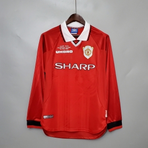 Retro long-sleeved 99/00 Manchester United Champions League version home Soccer Jersey