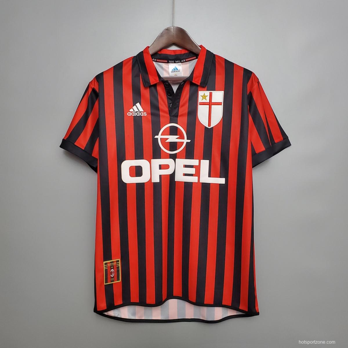 Retro 99-00 AC Milan Centenary home Soccer Jersey