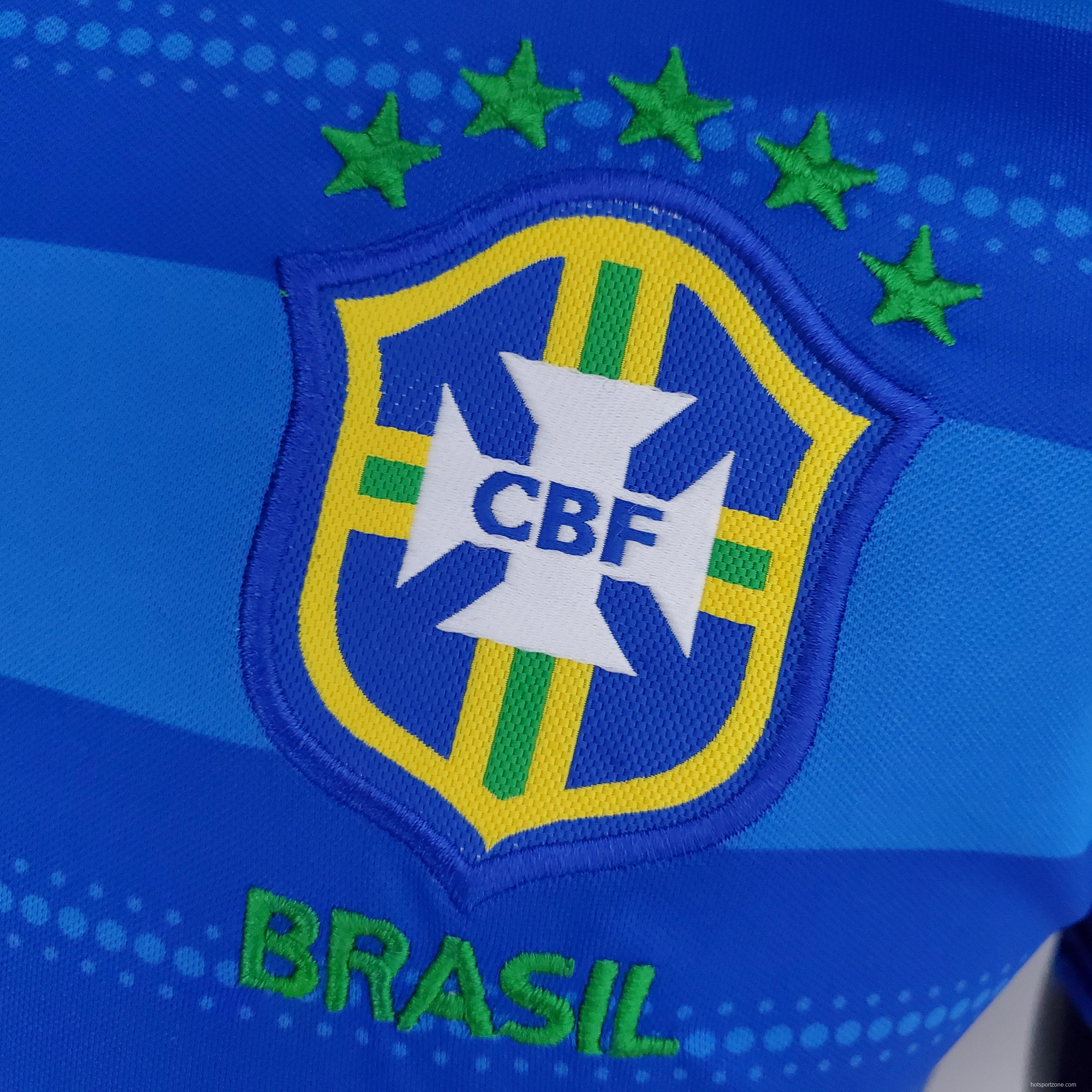 Brazil POLO Blue Stripe Soccer Jersey