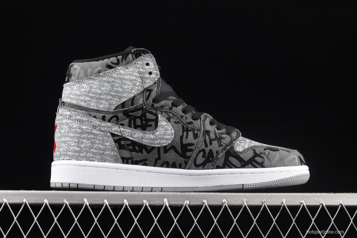 Air Jordan 1 High OG Rebellionaire black gray prohibited to wear Rebel high-top basketball shoes 555088-036