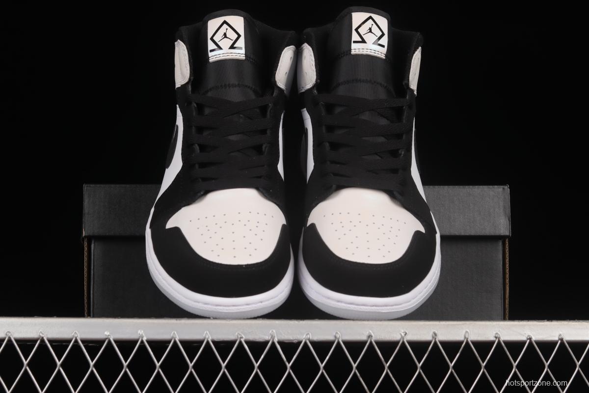 Air Jordan 1 Mid Diamond Shorts Pearl White Black Panda DH6933-100