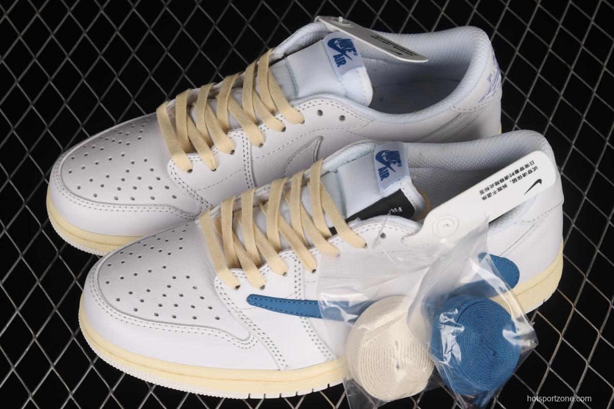 Travis Scott x Air Jordan 1 Low raw rubber white and blue barb low-top cultural sneakers CQ3277-100