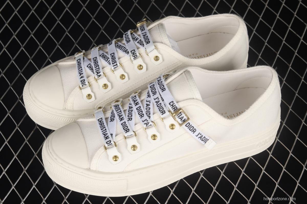 Dior Walk'n Dior 21s embroidery series 3D canvas low upper shoes KCH369STCS900White