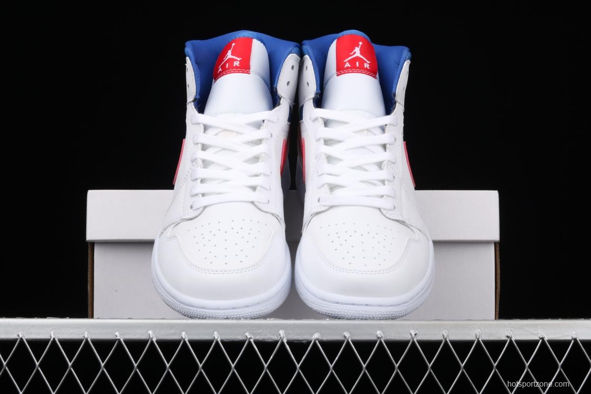 Air Jordan 1 Mid Fearless Royal White, Blue and Red Zhongbang Basketball shoes BQ6472-164,