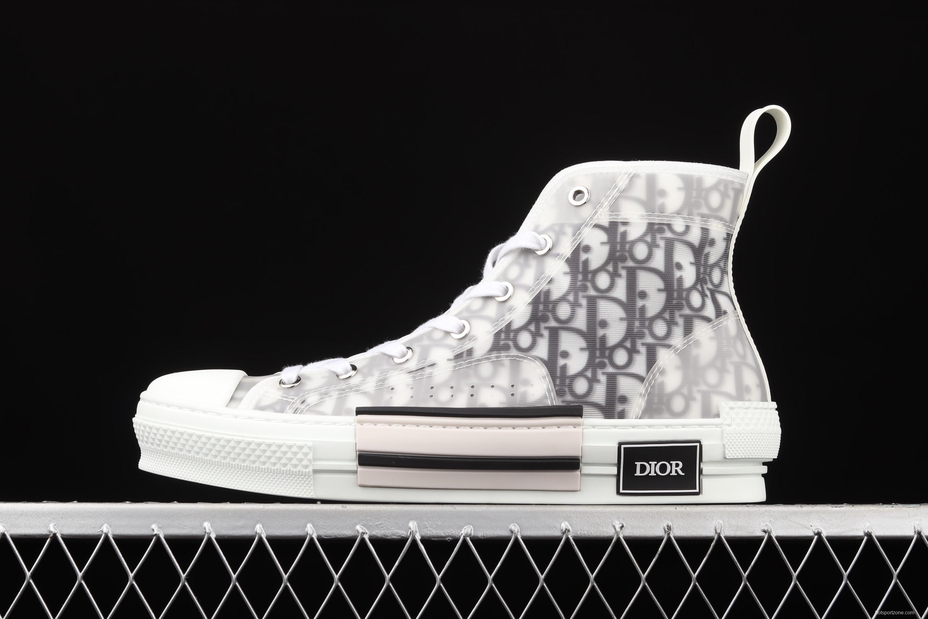 Authentic Dior B23 Oblique High Top Sneakers Dior CD ghosting high upper board shoes 3SH118YJR 063 White/Black