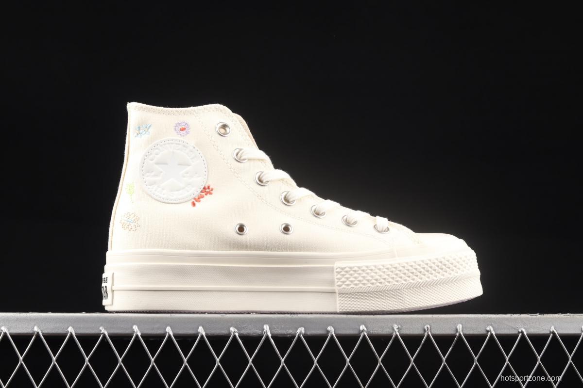 Converse Chuck 70s spring blooming embroidered thick-soled high-top leisure board shoes A01586C