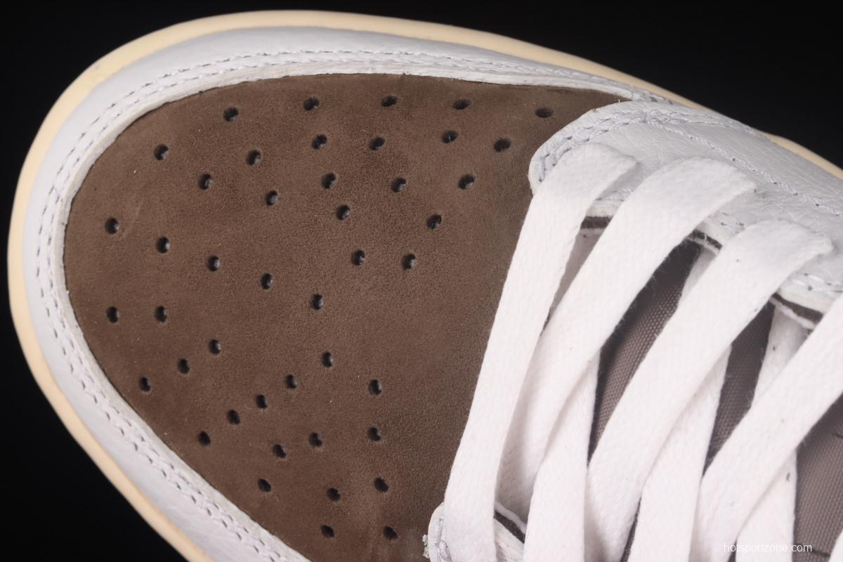 Travis Scott x Air Jordan 1 Low OG inverted white brown suede low top basketball shoes DM2508-586