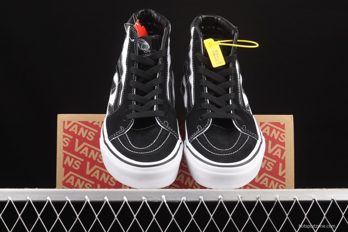 Vans Sk8-Hi black and white flame high top casual board shoes VN0A32QGK681