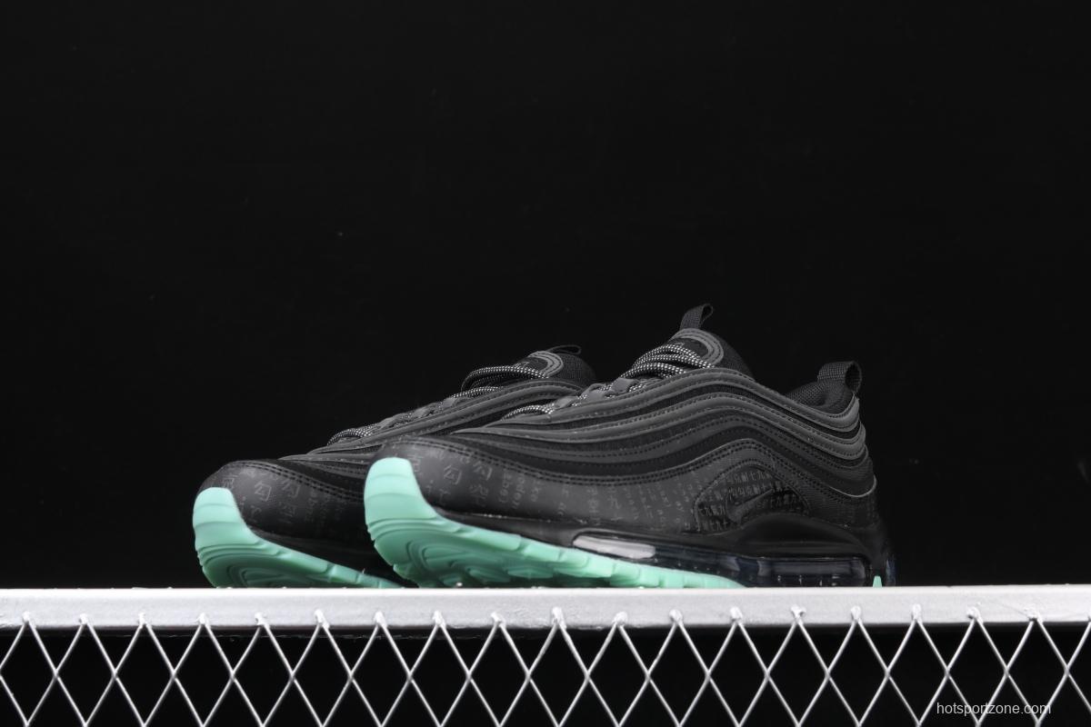 NIKE Air Max 97 GLOW black and green luminous bullet air cushion running shoes 921826-017