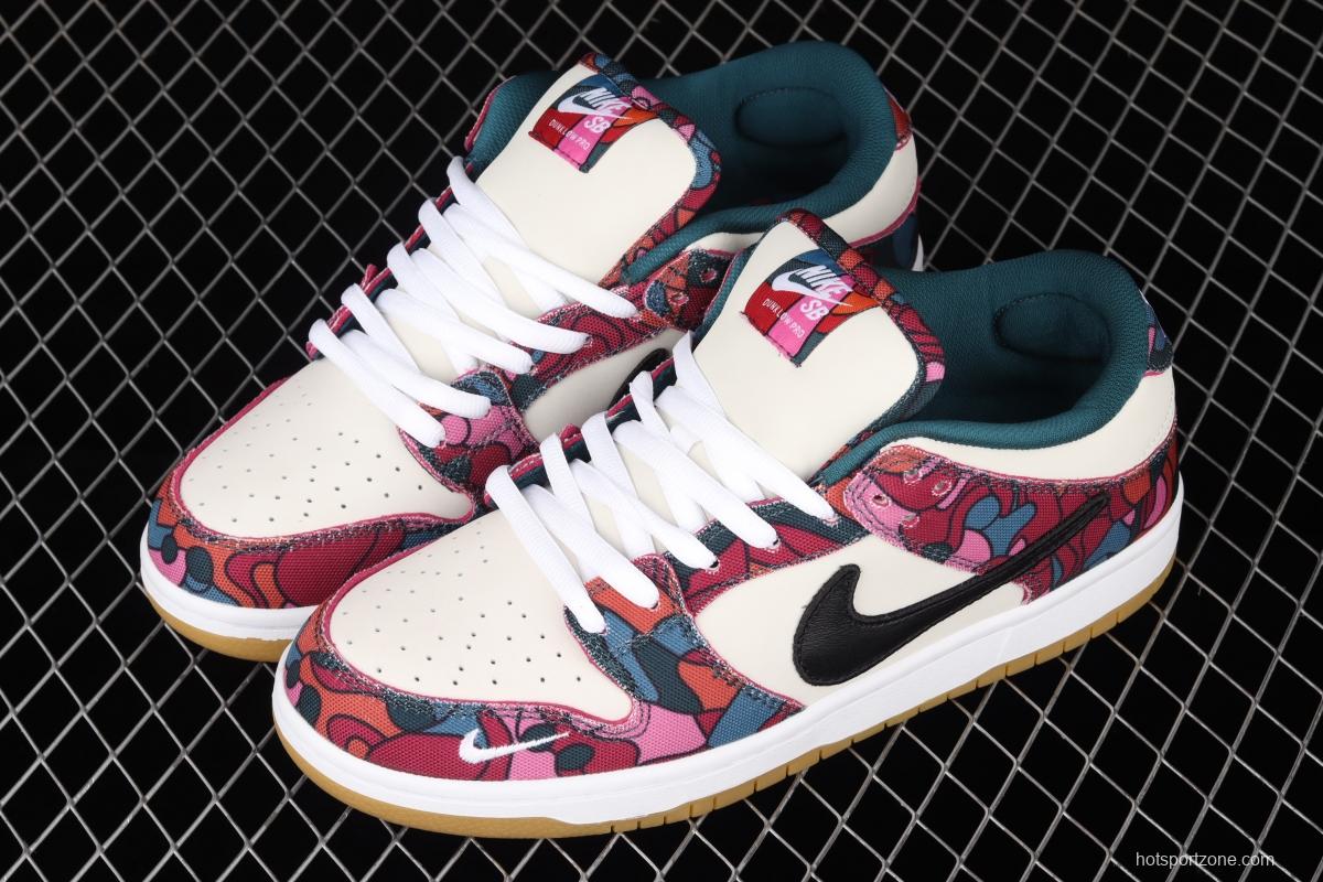 Parra x NIKE DUNK SB Low Pro White, Blue and Red Abstract Art scratch Music Olympic Slam Dunk Series retro low-top leisure sports skateboard shoes DH7695-600