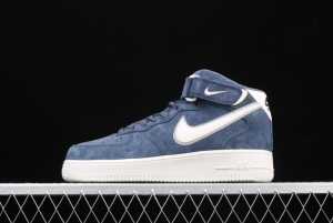 NIKE Air Force 1' 07 Mid dark blue suede 3M reflective casual board shoes AA1118-007