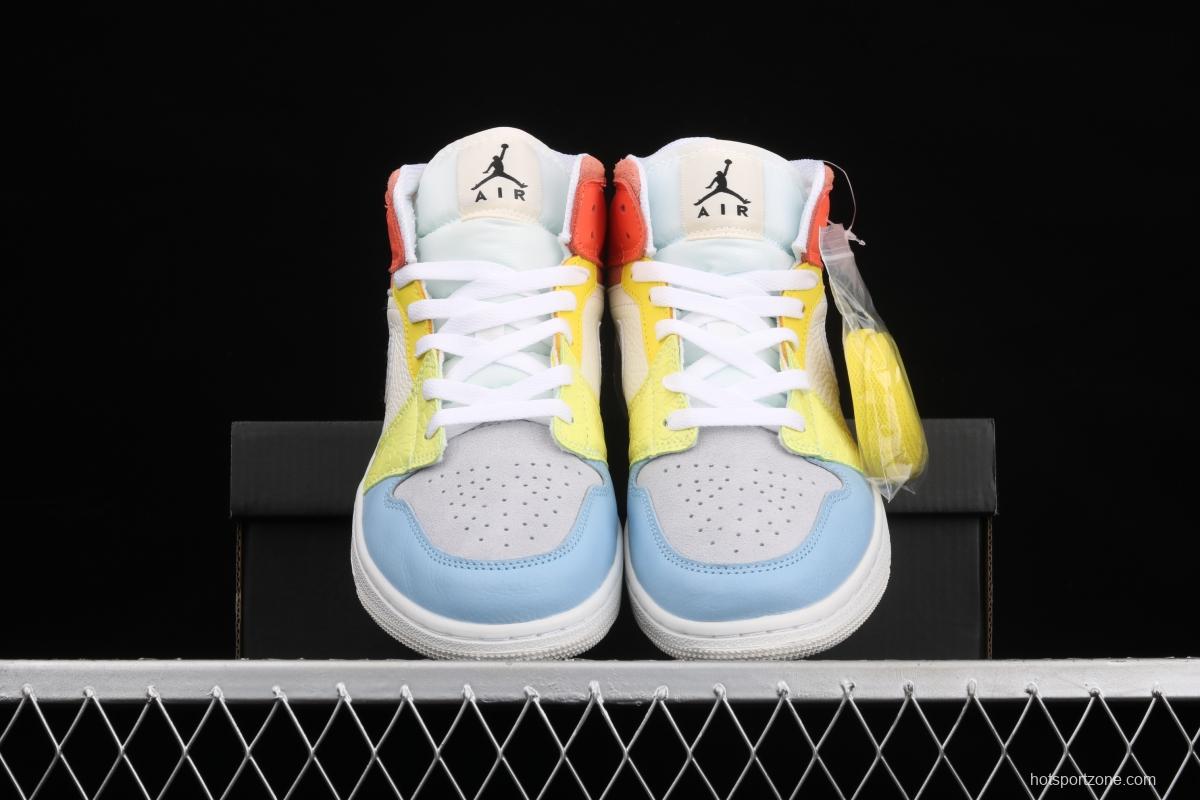 Air Jordan 1 Mid color stitching basketball shoes DJ6908-100