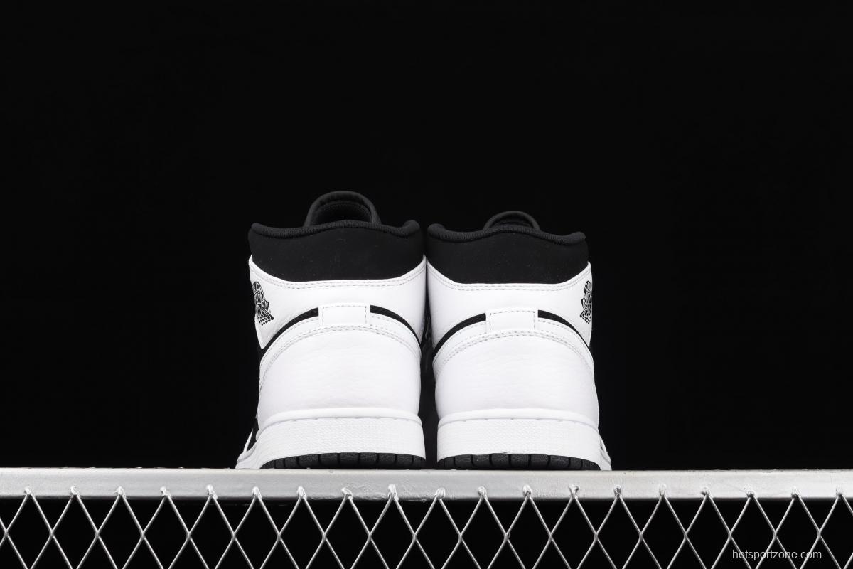 Air Jordan 1 Mid black and white panda basketball shoes 554724-113