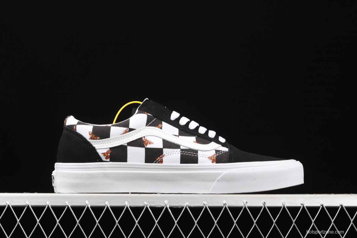 Vans Old Skool black and white chessboard check small bee classic series low upper board shoes VN0A3WKT9EH