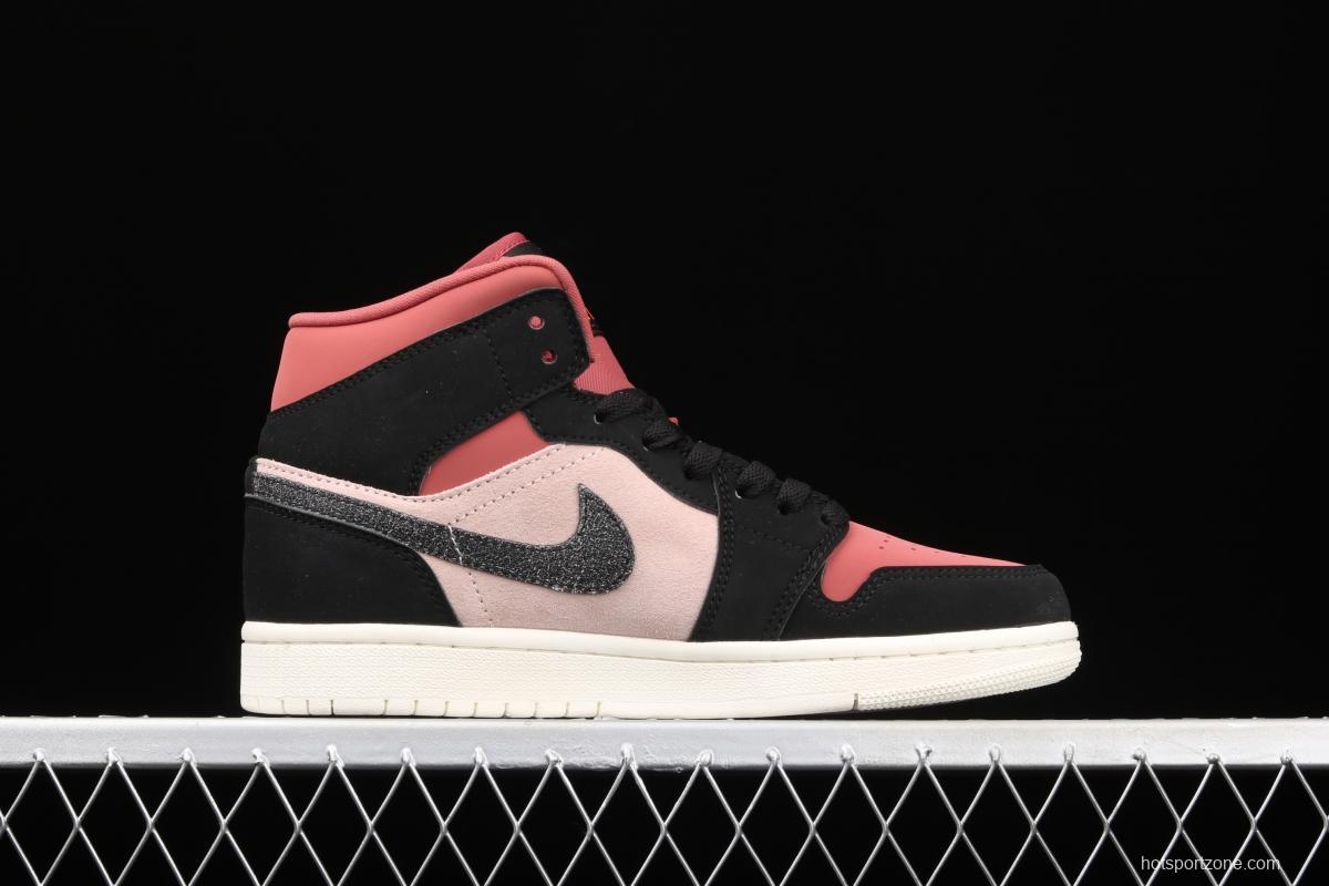 Air Jordan 1 Mid red bean milk tea medium top basketball shoes BQ6472-202