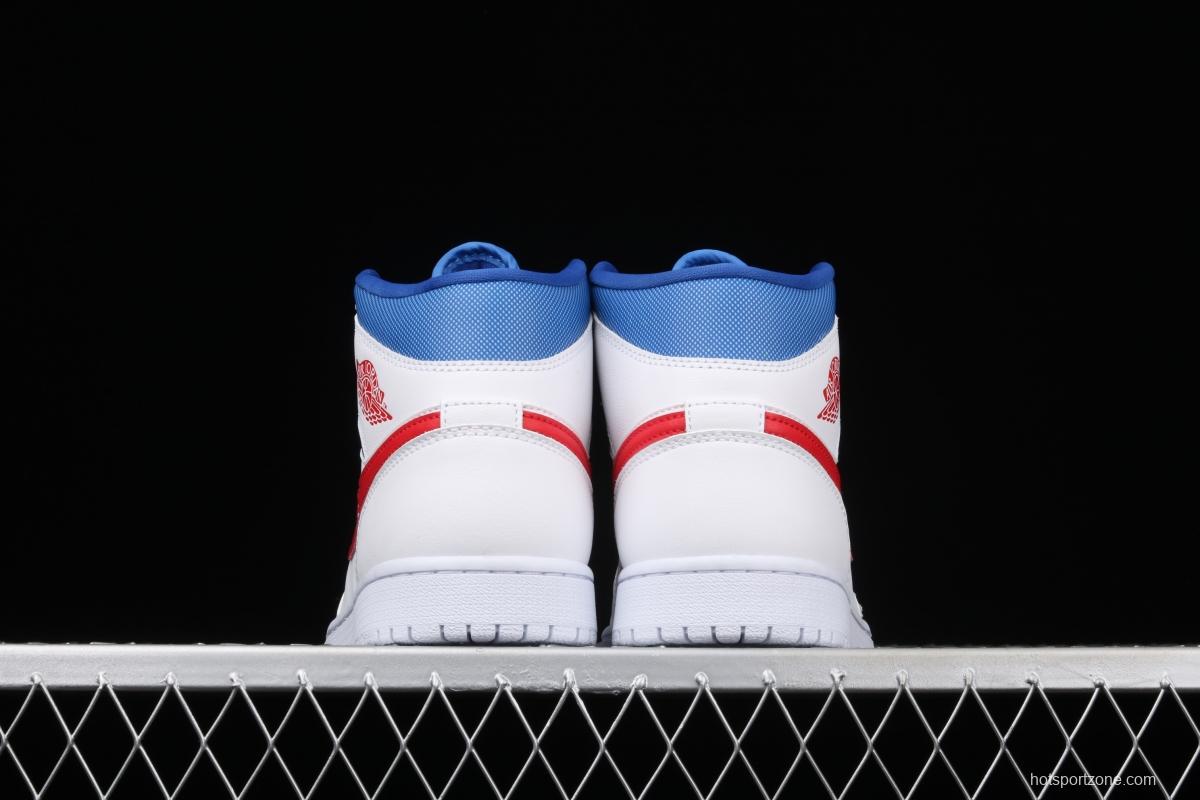 Air Jordan 1 Mid Fearless Royal White, Blue and Red Zhongbang Basketball shoes BQ6472-164,