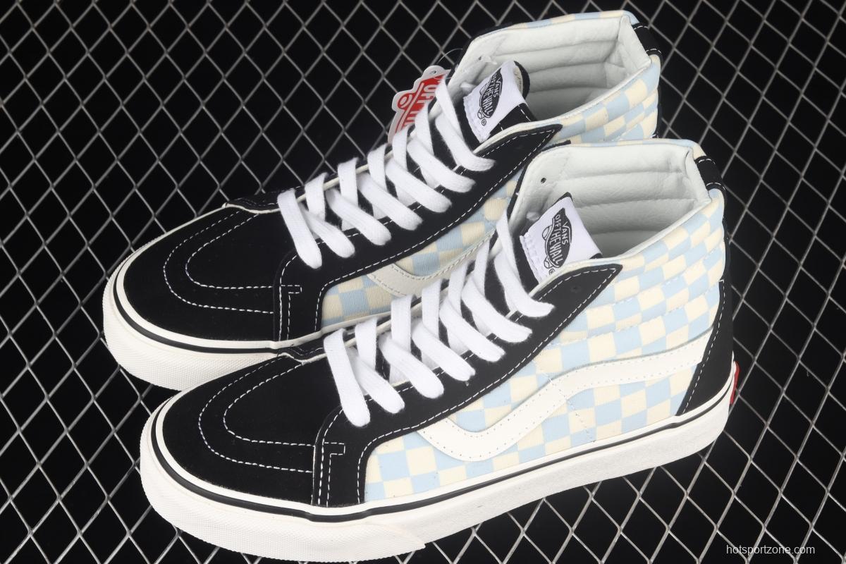Vans SK8-Hi cream blue checkerboard high upper shoes VN0003CAI8C