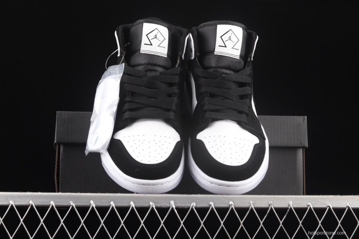 Air Jordan 1 Mid Diamond Shorts pearlescent white and black panda DH6933-100