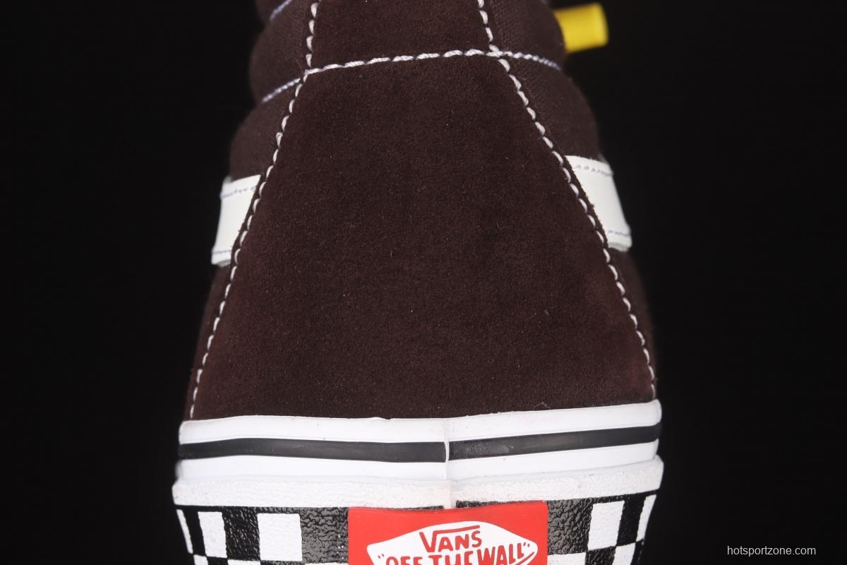 Vans SK8-Hi brown checkerboard classic series high-top casual board shoes VN0A38GEU5Z