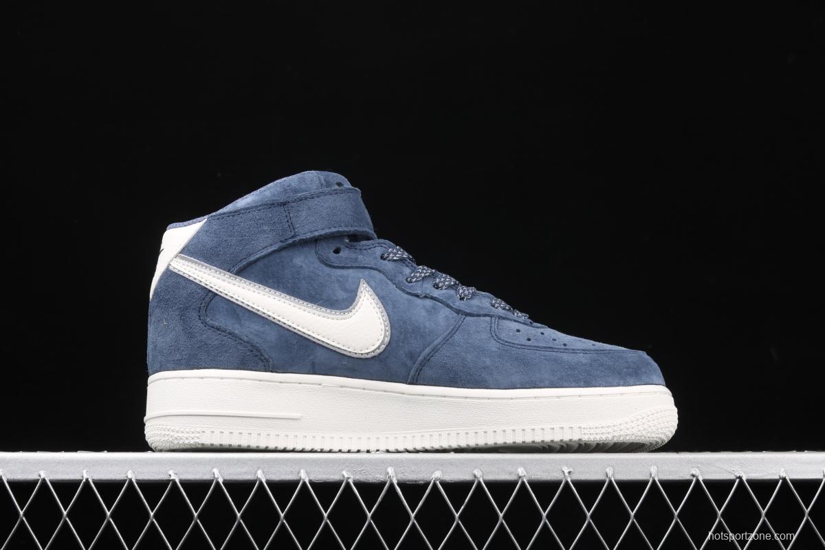 NIKE Air Force 1' 07 Mid dark blue suede 3M reflective casual board shoes AA1118-007