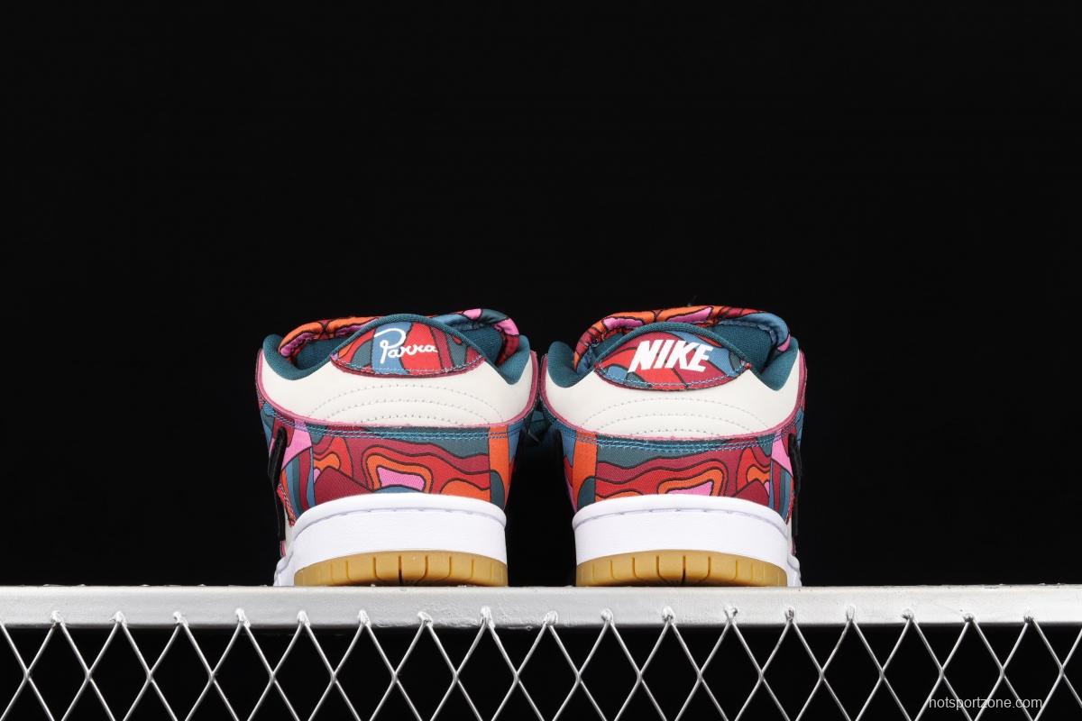 Parra x NIKE DUNK SB Low Pro White, Blue and Red Abstract Art scratch Music Olympic Slam Dunk Series retro low-top leisure sports skateboard shoes DH7695-600