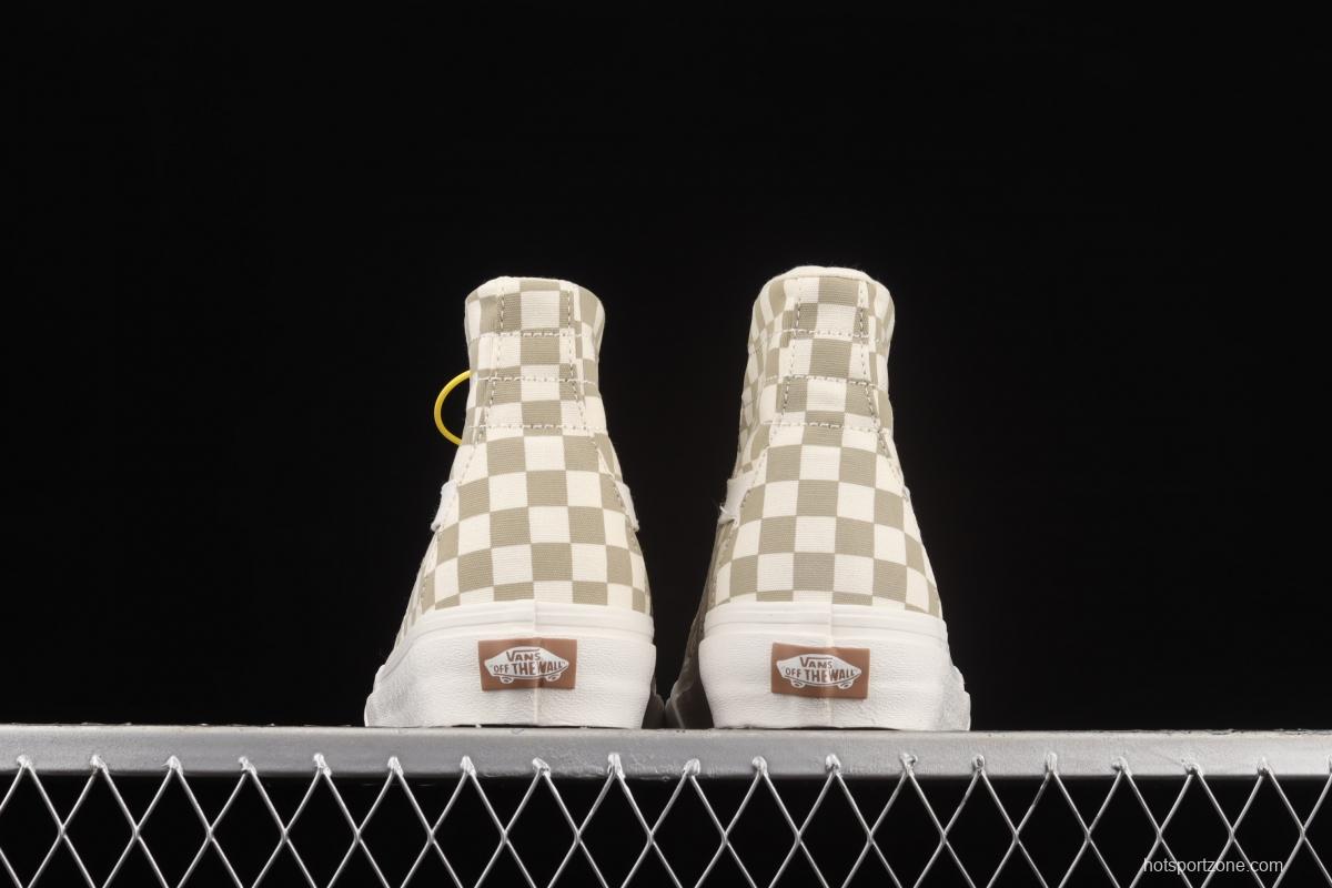 Vans SKate SK8-Hi milk brown plaid high-top professional skateboard shoes VN0A4U169F01