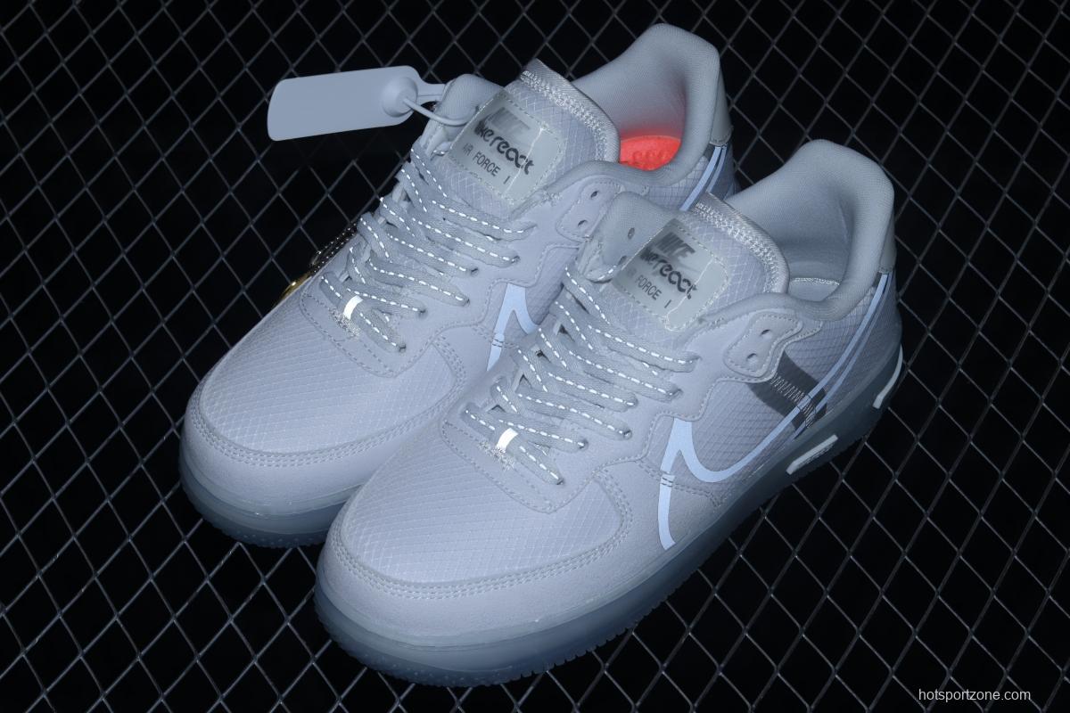 NIKE Air Force 1 React QS Light Bone Analysis of Ice Blue low Upper Board shoes CQ8879-100