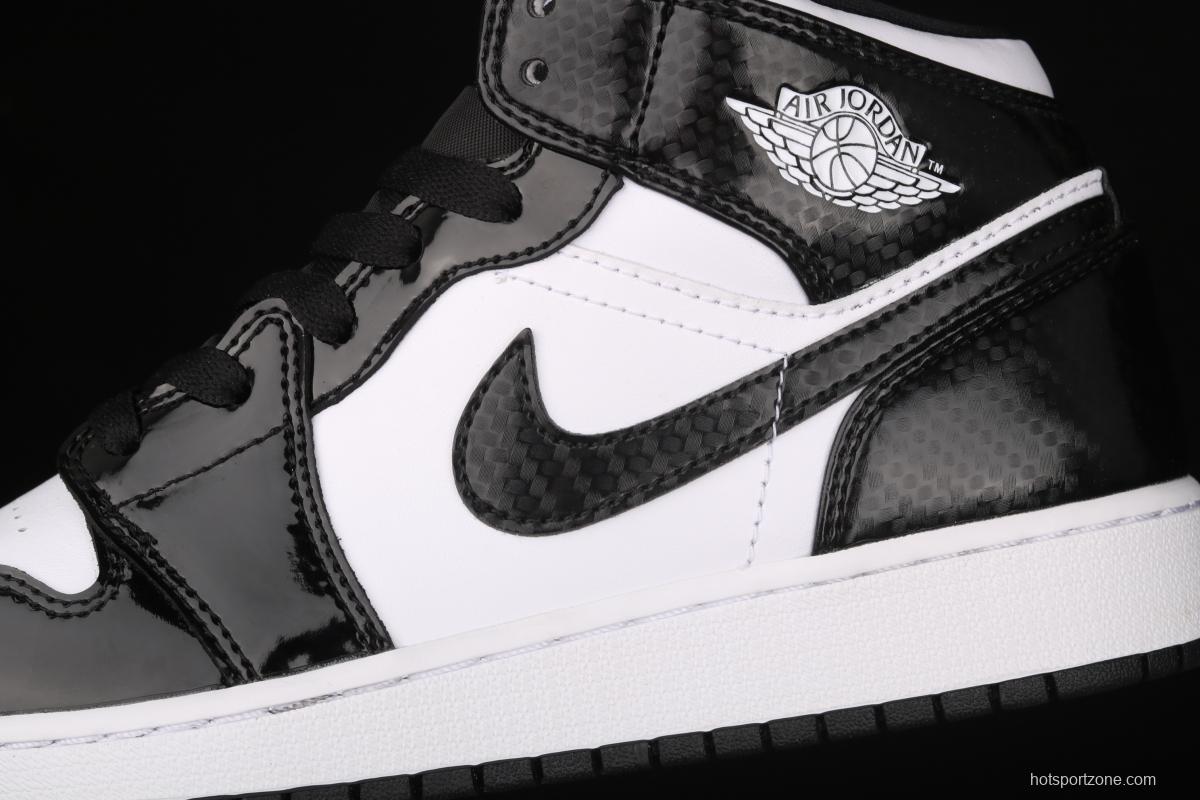 Air Jordan 1 Mid All-Star Bang all-Star black and white lacquered leather basketball shoes DD1649-001