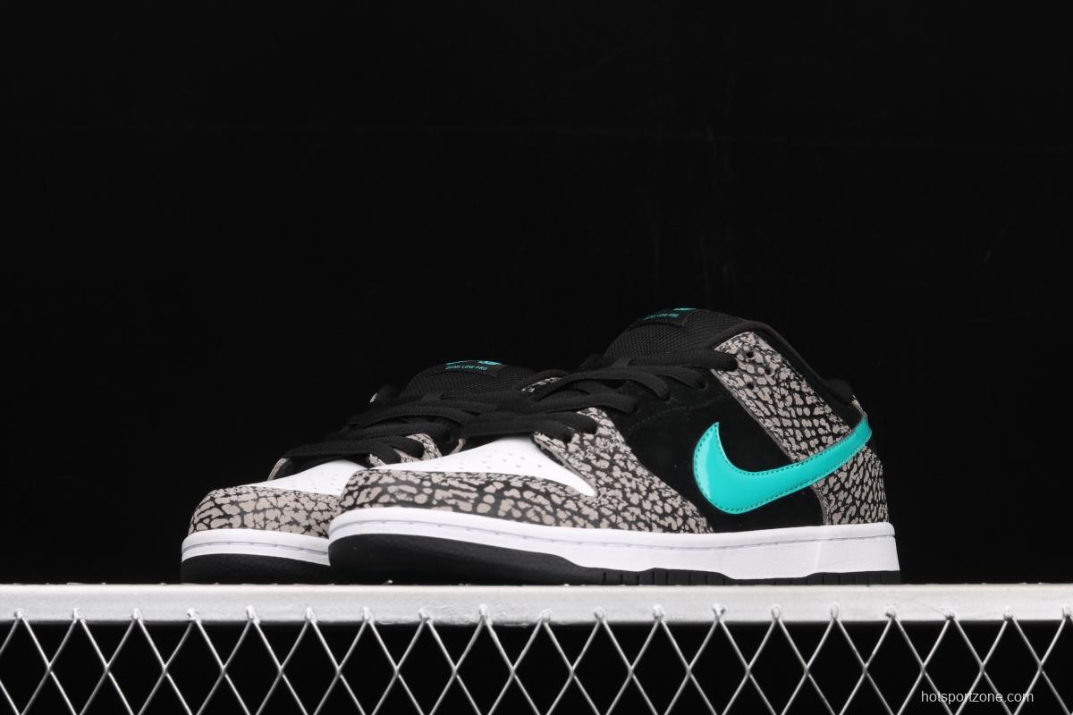 NIKE SB DUNK Low Pro black, white and green speckled sports skateboard shoes BQ6817-009