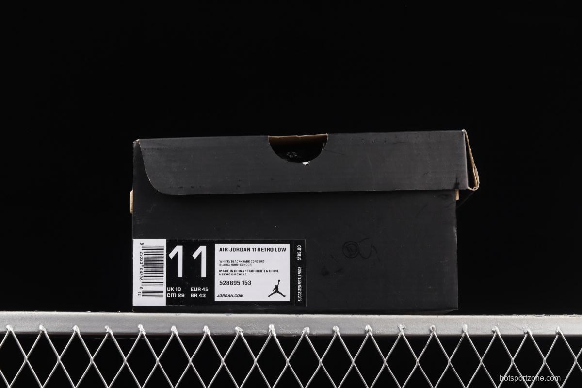Air Jordan 11 Low Concord 1 kangkou white and black original standard real carbon fiber low top basketball shoes 528895-153