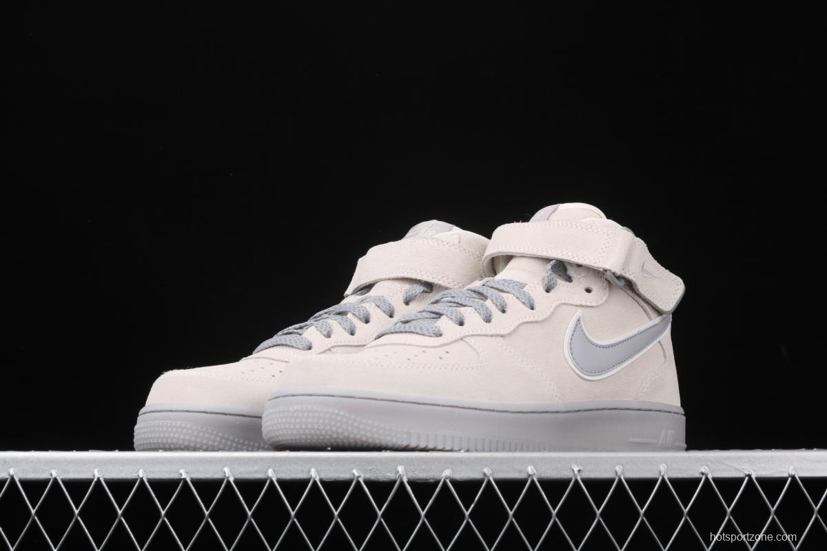 NIKE Air Force 1x 07 Mid air force light blue gray suede 3m reflective Zhongbang leisure board shoes 315123-002