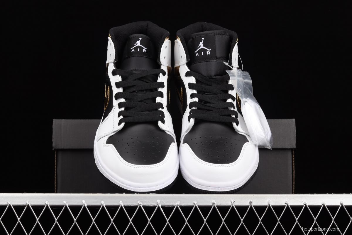 Air Jordan 1 Mid SE white and black gold Zhongbang basketball shoes 554724-190