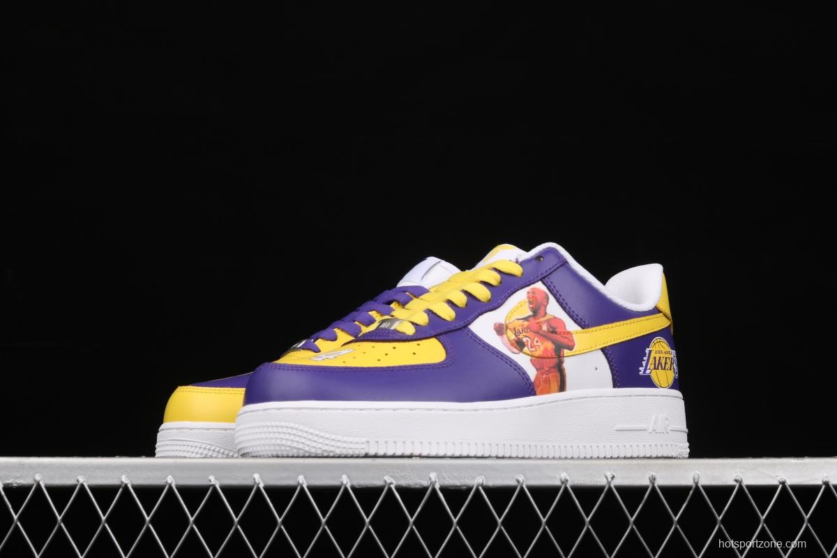 NIKE Air Force 1: 07 co-signed Kobe Bryant Lakers LA white and purple shoes with yellow color low-top casual shoes 315122-118