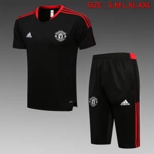 21 22 Manchester United Short SLEEVE Black （With Cropped Trousers）S-2XL D600#