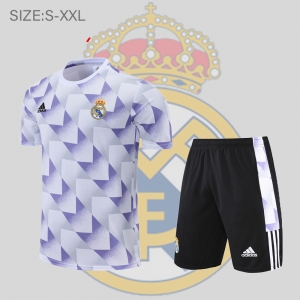 22/23 Real Madrid training suit short sleeve kit white and blue colorblock