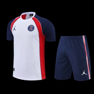 222/23 PSG White Short Sleeve Training Jersey (Blue Sleeve):