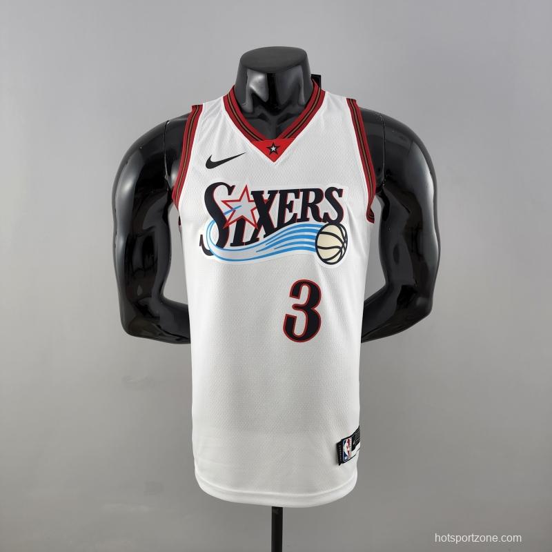 Retro Philadelphia 76ers Iverson #3 Big Meteor White NBA Jersey 