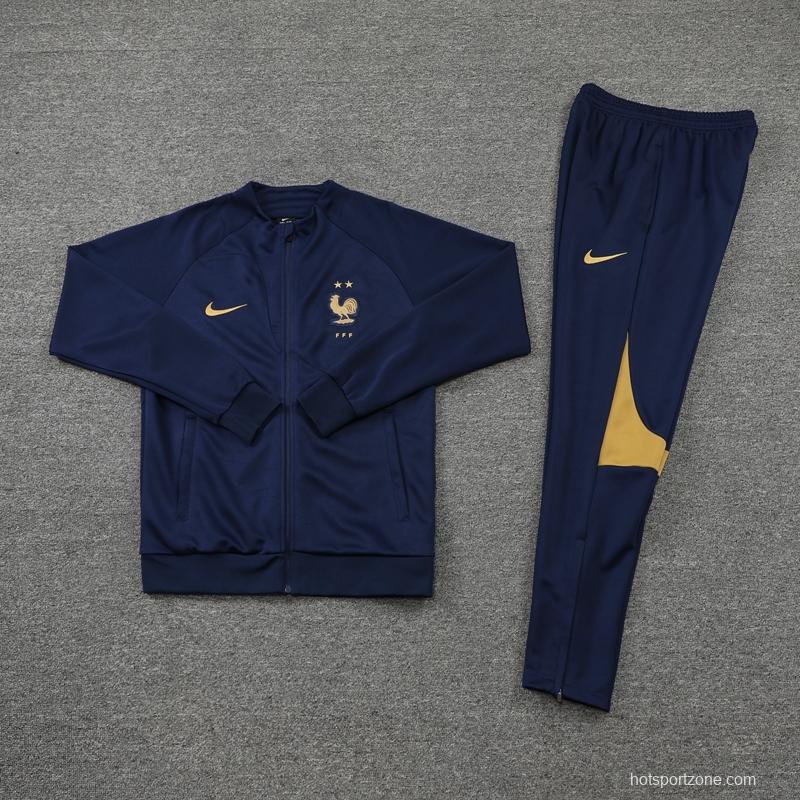 2022 France Navy Full Zipper Jacket+Long Pants