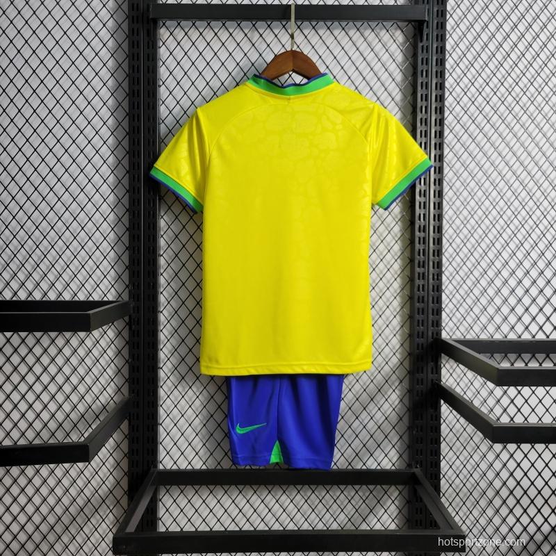 2022 Brazil Home Kids Size 16-28 Soccer Jersey
