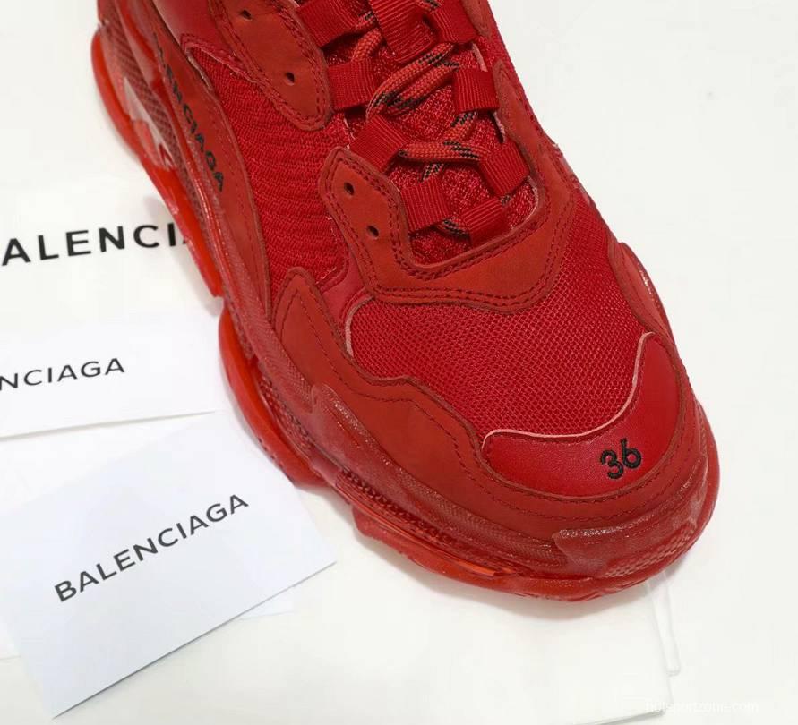 Men/Women Balenciaga Triple S Clear Sole Red SneakerItem 6380380