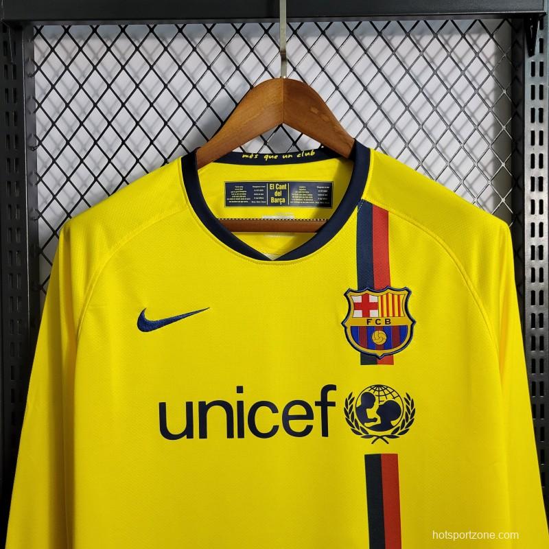 Long Sleeve Retro 08/09 Barcelona Away Yellow Jersey