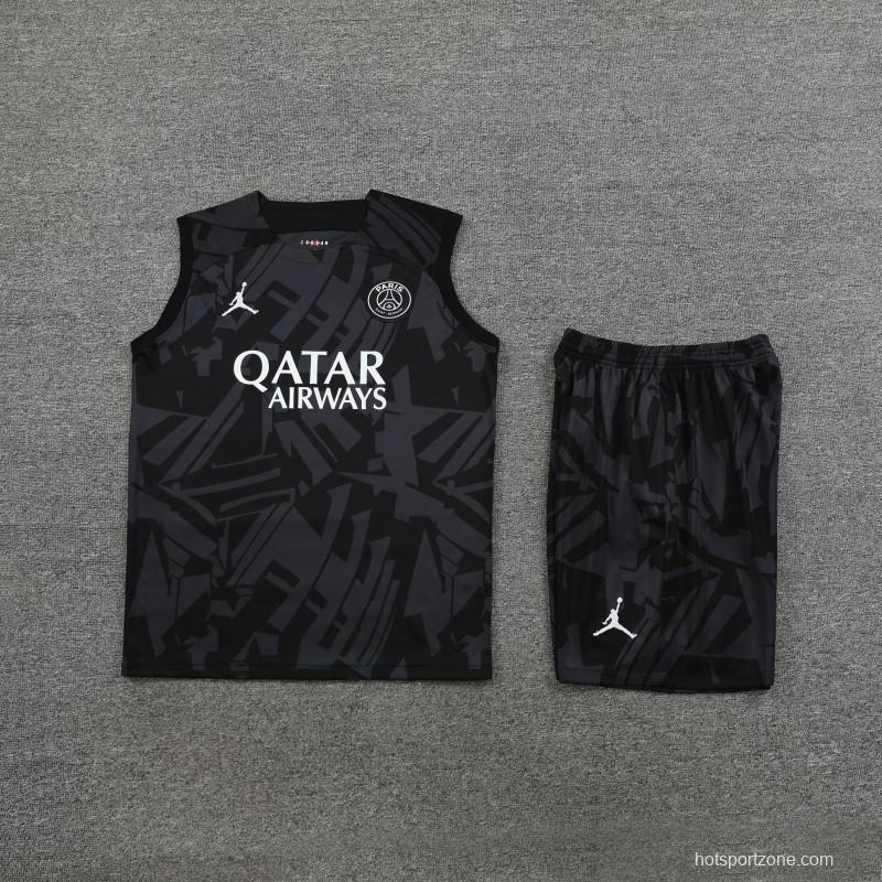23-24 PSG Black Pattern Vest Jersey+Shorts