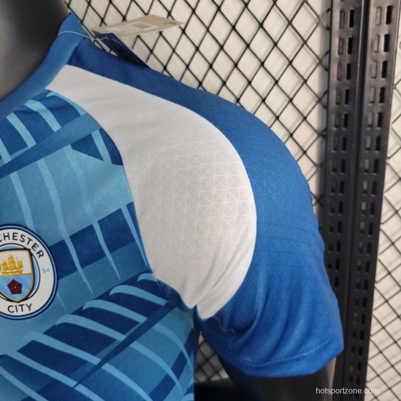 Player Version 23-24 Manchester City Pre Match Blue Jersey