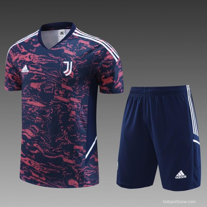 23 24 Juventus Red Navy Stripe Short Sleeve+Shorts