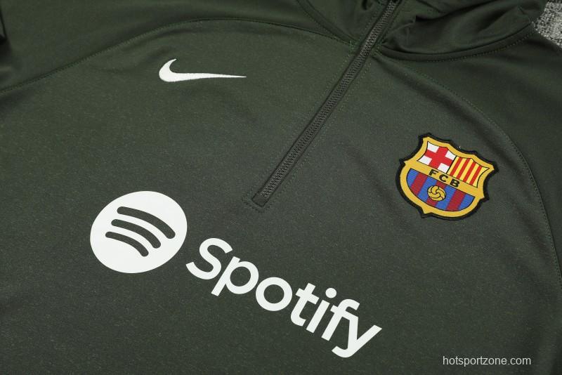 23/24 Barcelona Dark Green Hoodie Half Zipper Jacket+ Pants