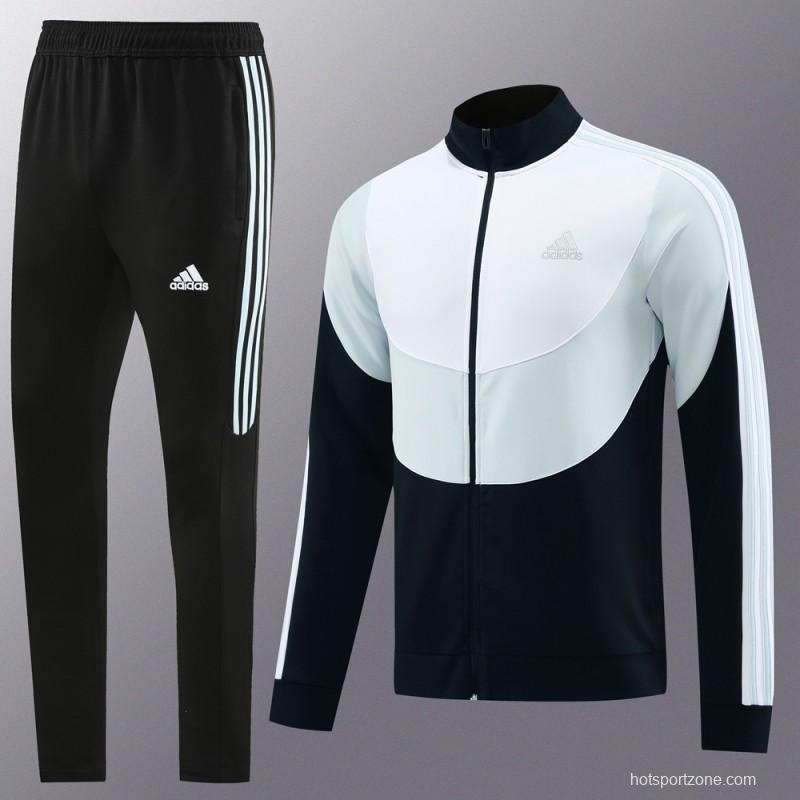 23/24 Adidas White/Black Full Zipper Hooide Jacket+Pants