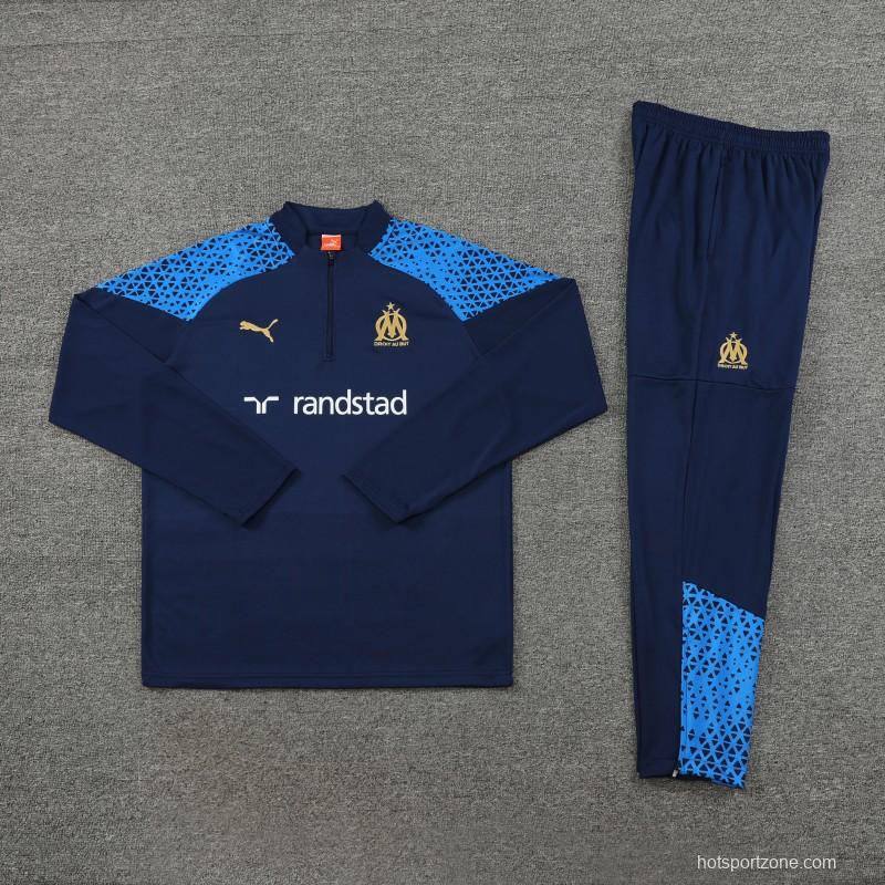 23/24 Olympique Marseille Navy Half Zipper Jacket+ Pants