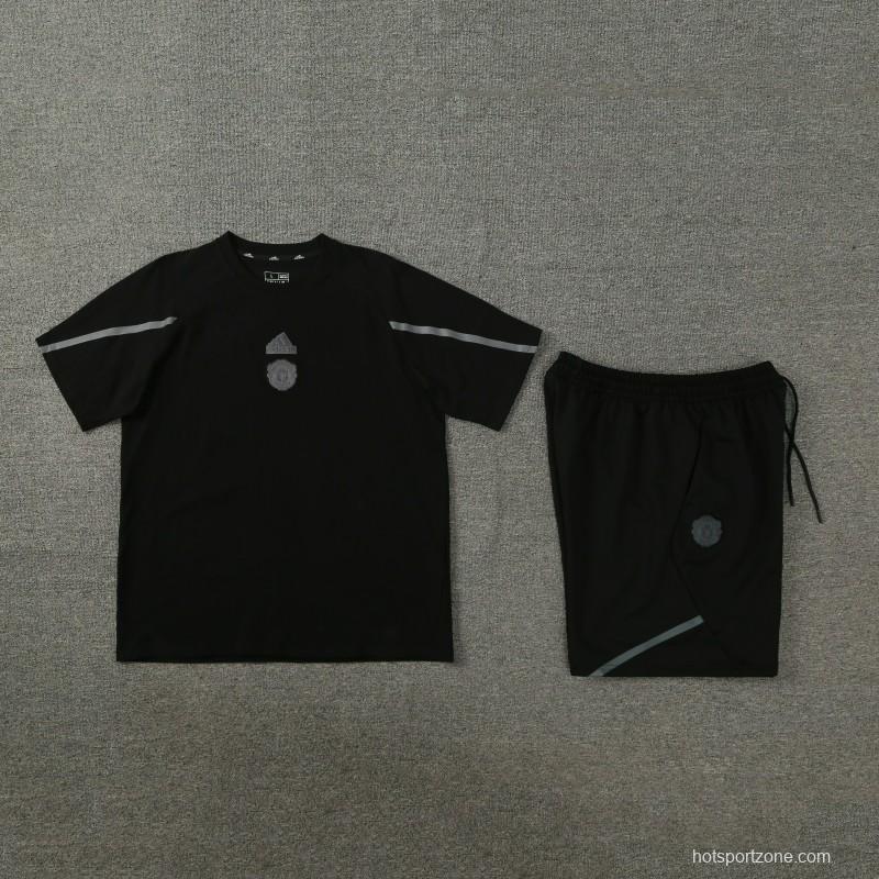 23/24 Manchester United Black Cotton Short Sleeve Jersey+Shorts