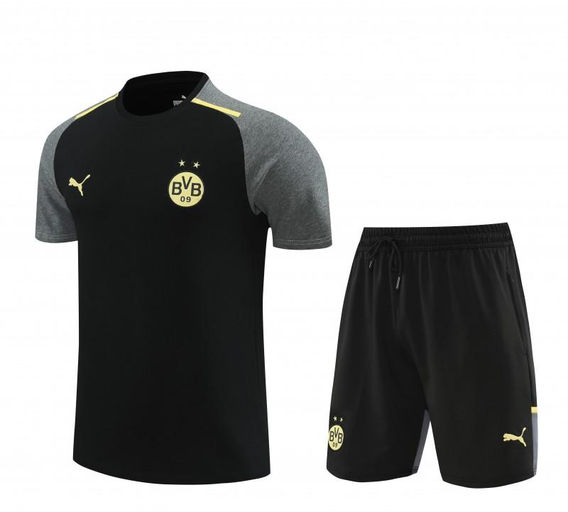 23/24 Borussia Dortmund Black/Grey Cotton Short Sleeve Jersey+Shorts